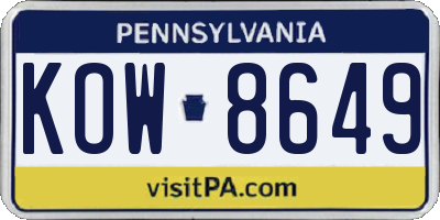 PA license plate KOW8649