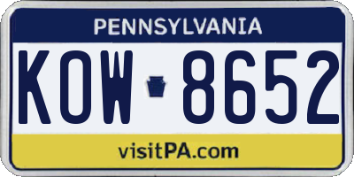 PA license plate KOW8652
