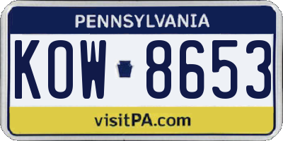 PA license plate KOW8653