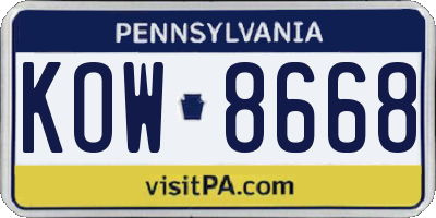 PA license plate KOW8668