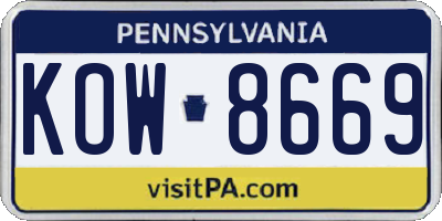 PA license plate KOW8669