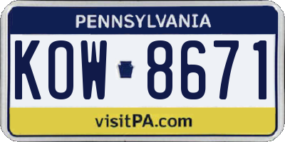 PA license plate KOW8671