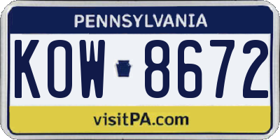 PA license plate KOW8672