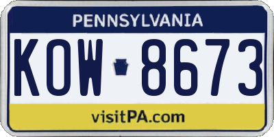 PA license plate KOW8673