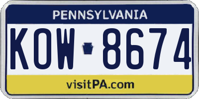 PA license plate KOW8674