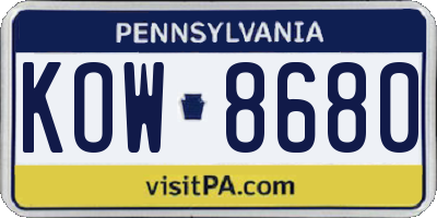 PA license plate KOW8680