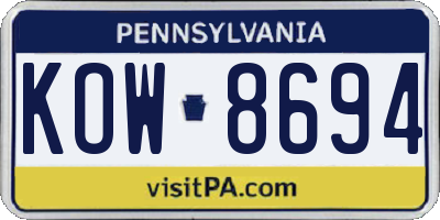 PA license plate KOW8694