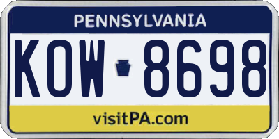 PA license plate KOW8698