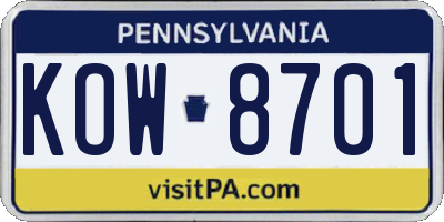 PA license plate KOW8701