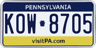 PA license plate KOW8705