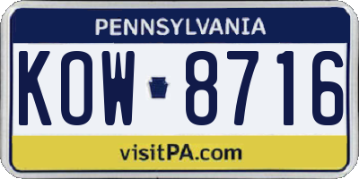 PA license plate KOW8716