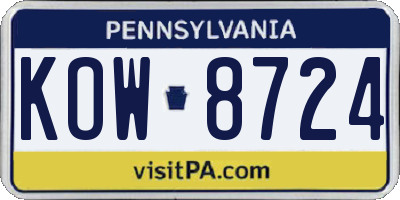 PA license plate KOW8724