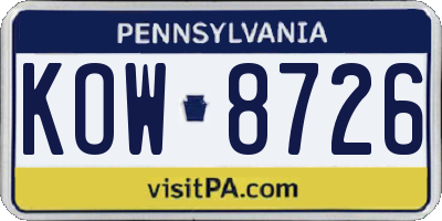 PA license plate KOW8726
