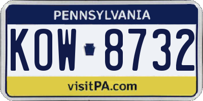 PA license plate KOW8732