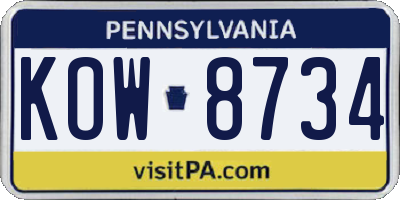 PA license plate KOW8734