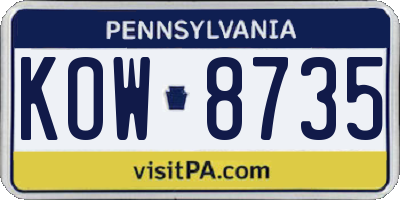 PA license plate KOW8735