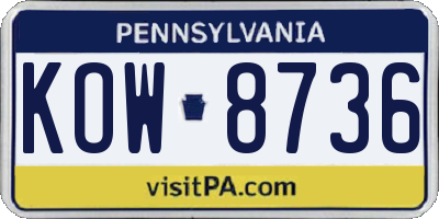 PA license plate KOW8736
