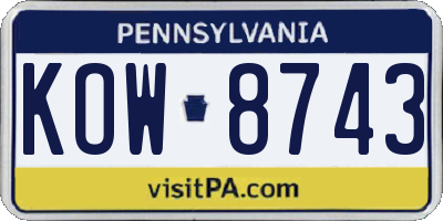 PA license plate KOW8743