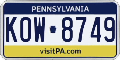 PA license plate KOW8749
