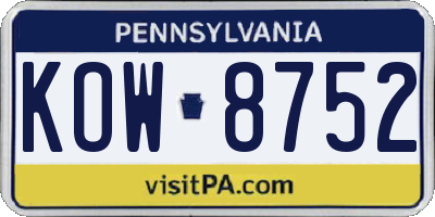 PA license plate KOW8752