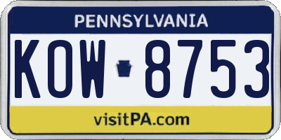 PA license plate KOW8753