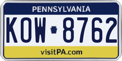 PA license plate KOW8762