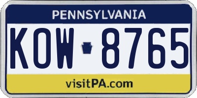 PA license plate KOW8765