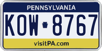 PA license plate KOW8767