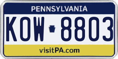 PA license plate KOW8803