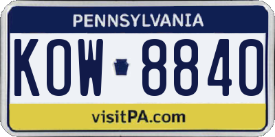 PA license plate KOW8840