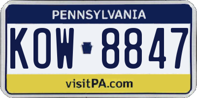 PA license plate KOW8847