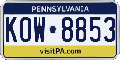PA license plate KOW8853