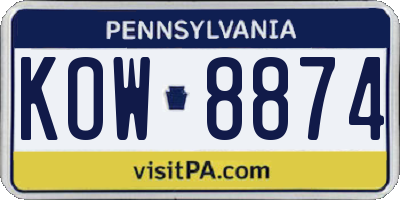 PA license plate KOW8874