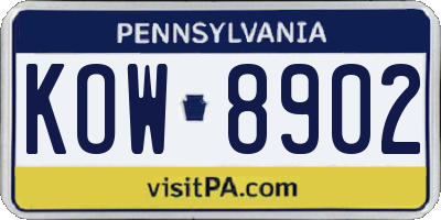 PA license plate KOW8902