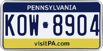 PA license plate KOW8904