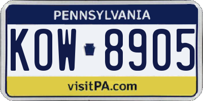 PA license plate KOW8905