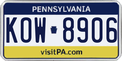 PA license plate KOW8906