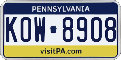 PA license plate KOW8908