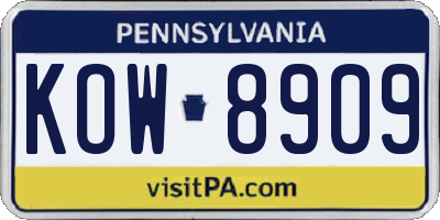 PA license plate KOW8909