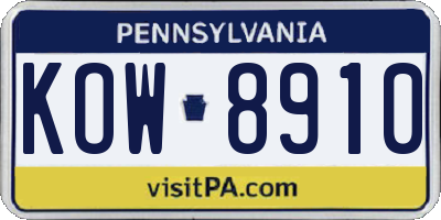 PA license plate KOW8910