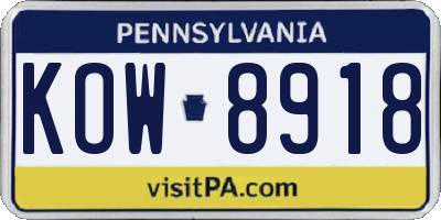 PA license plate KOW8918