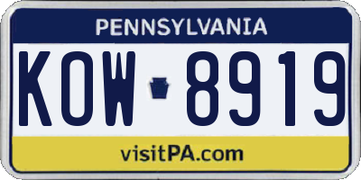 PA license plate KOW8919