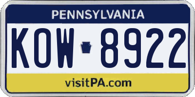 PA license plate KOW8922