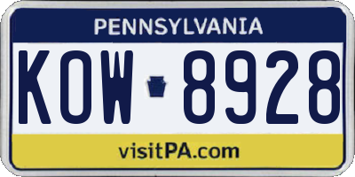 PA license plate KOW8928