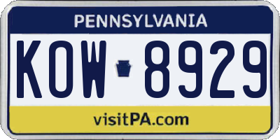 PA license plate KOW8929