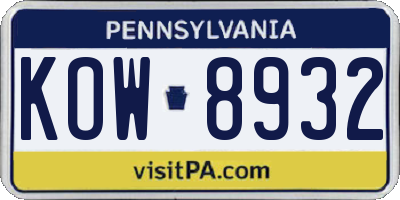 PA license plate KOW8932