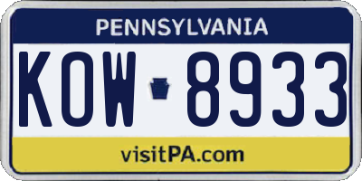 PA license plate KOW8933