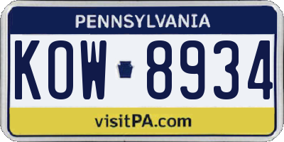 PA license plate KOW8934