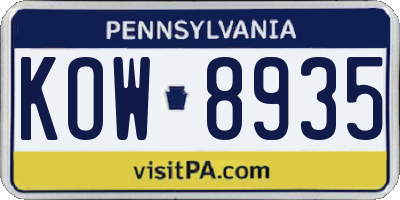 PA license plate KOW8935