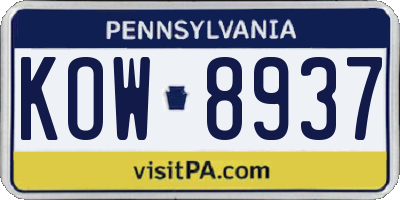 PA license plate KOW8937